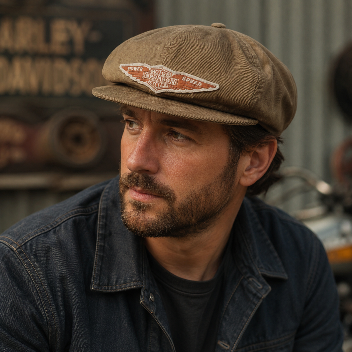 Vintage Newsboy Cap – Adjustable Cotton Hat With Corduroy Brim & Embroidered Logo