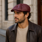 Vintage Leather Newsboy Cap – Adjustable Distressed Vegan Leather Flat Hat