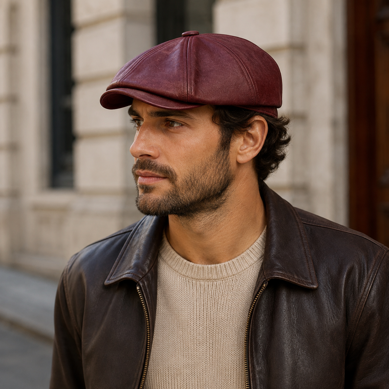Vintage Leather Newsboy Cap – Adjustable Distressed Vegan Leather Flat Hat
