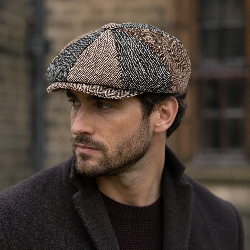 Newsboy Cap – Classic Adjustable Cotton Flat Hat With Herringbone Pattern