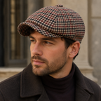 Houndstooth Newsboy Cap – Adjustable Wool Fabric Hat With Vintage Style
