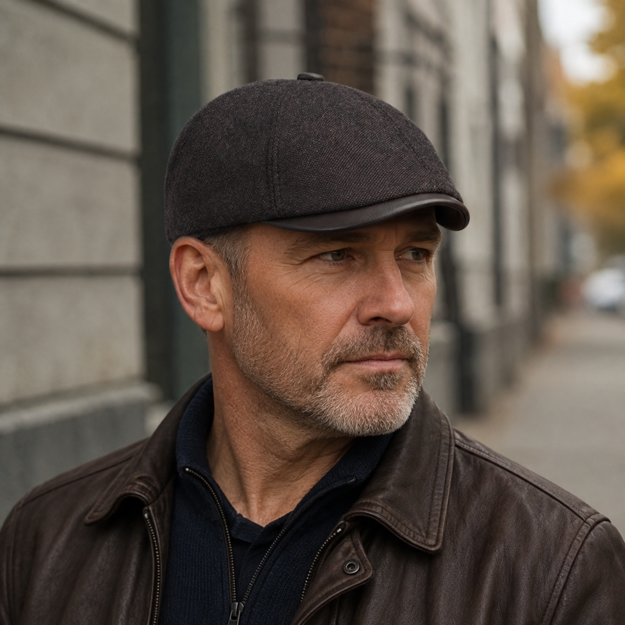 Leather Wool Flat Cap – Classic Duckbill Style With Genuine Leather Visor, Warm Winter Hat