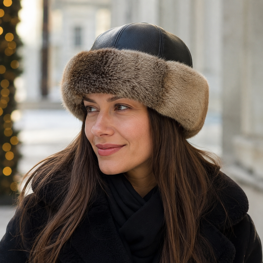 Plush-Lined Leather Cap – Adjustable Cowhide Winter Hat With Soft Lining