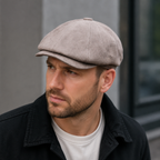 Genuine Leather Newsboy Cap – Classic Cowhide Suede Hat with Soft Cotton Lining