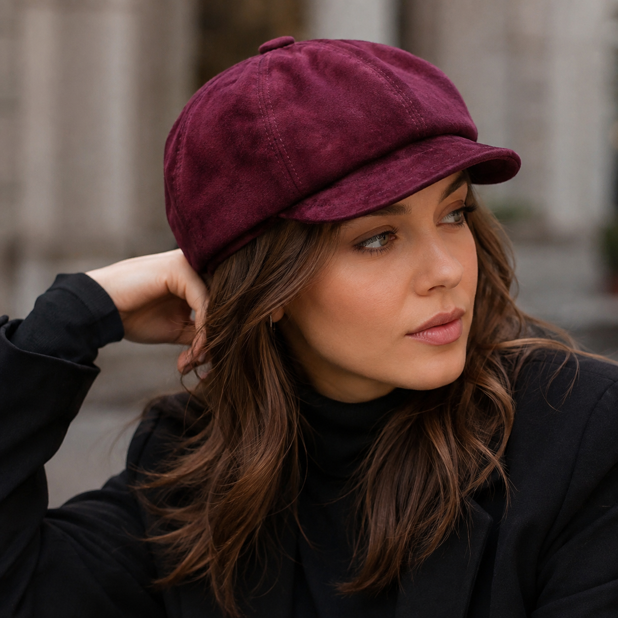 Leather Newsboy Cap – Women's Genuine Suede Hat With Soft Cotton Lining