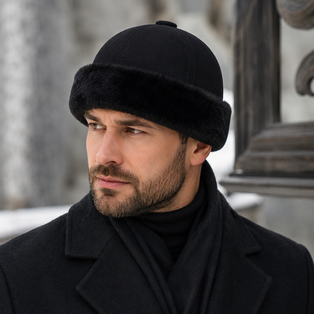 Leather Docker Cap – Genuine Leather Hat With Soft Sheepskin Lining, Warm Winter Headwear
