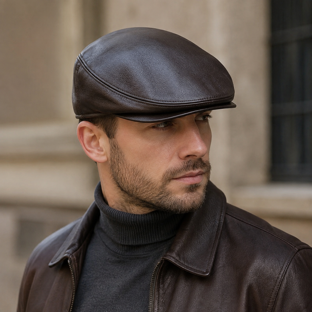 Genuine Leather Flat Cap – Adjustable Cowhide Newsboy Hat With Soft Lining