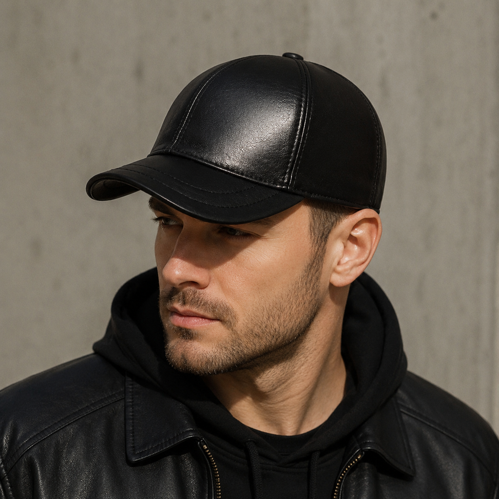 Leather Baseball Cap – Genuine Sheepskin Adjustable Hat With Short Brim