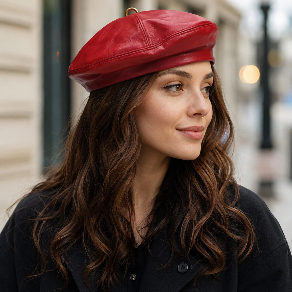 Genuine Leather Beret – Adjustable Size, Soft Cotton Lining, Classic Style Hat