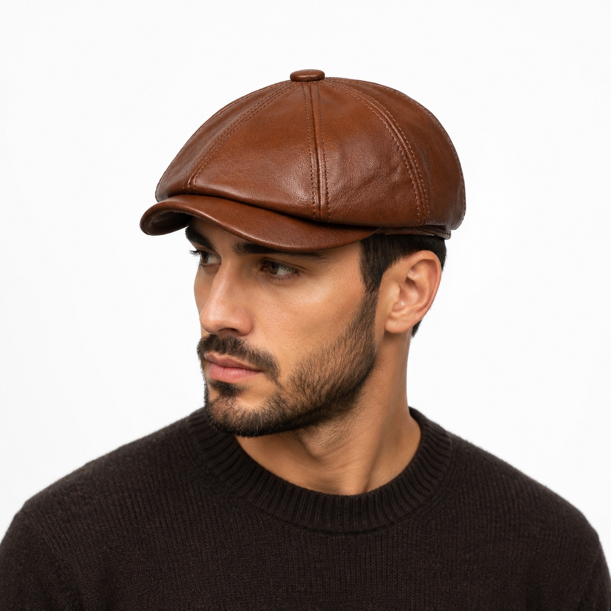 Genuine Leather Newsboy Cap – Adjustable Vintage Flat Cowhide Hat for Men & Women