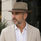 Straw Fedora Hat – Adjustable Chevron Pattern Summer Sun Protection Headwear