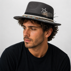 Bohemian Fedora Hat – Vegan Suede, Peacock Feather & Organic Cotton Handmade Design