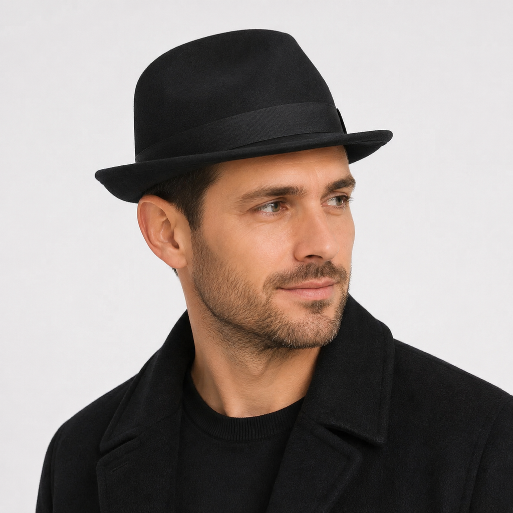 Black Wool Trilby Hat – Small Brim, Adjustable Cord, Classic Style by Hatloom