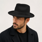 Black Wool Fedora - Retro Style Adjustable Size Hat With Cotton Sweatband