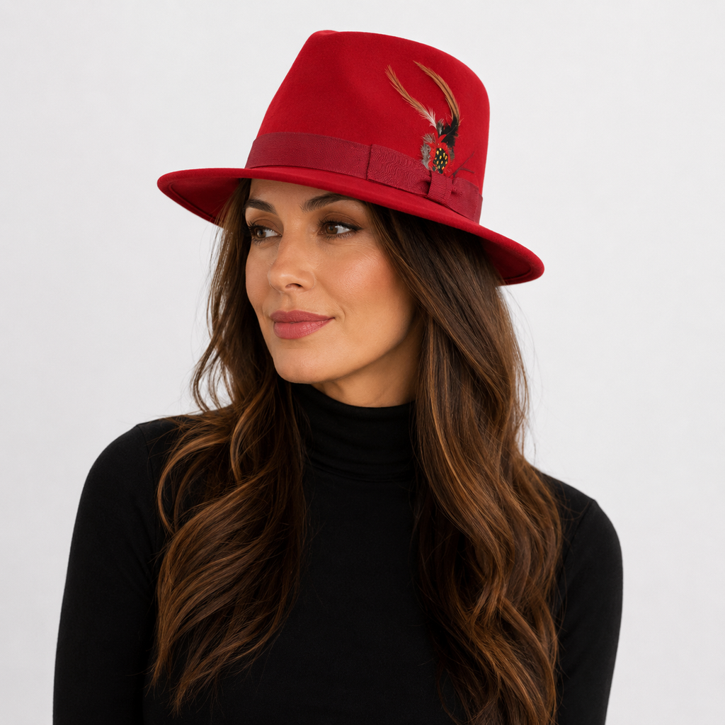Wool Fedora Hat – Classic Men's Wool Hat With Pheasant Feather Trim & Soft Cotton Lining