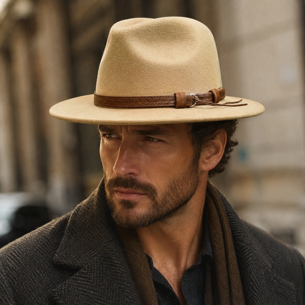 Vintage Fedora Hat - Cotton Polyester Blend With Adjustable Leather Belt For Men