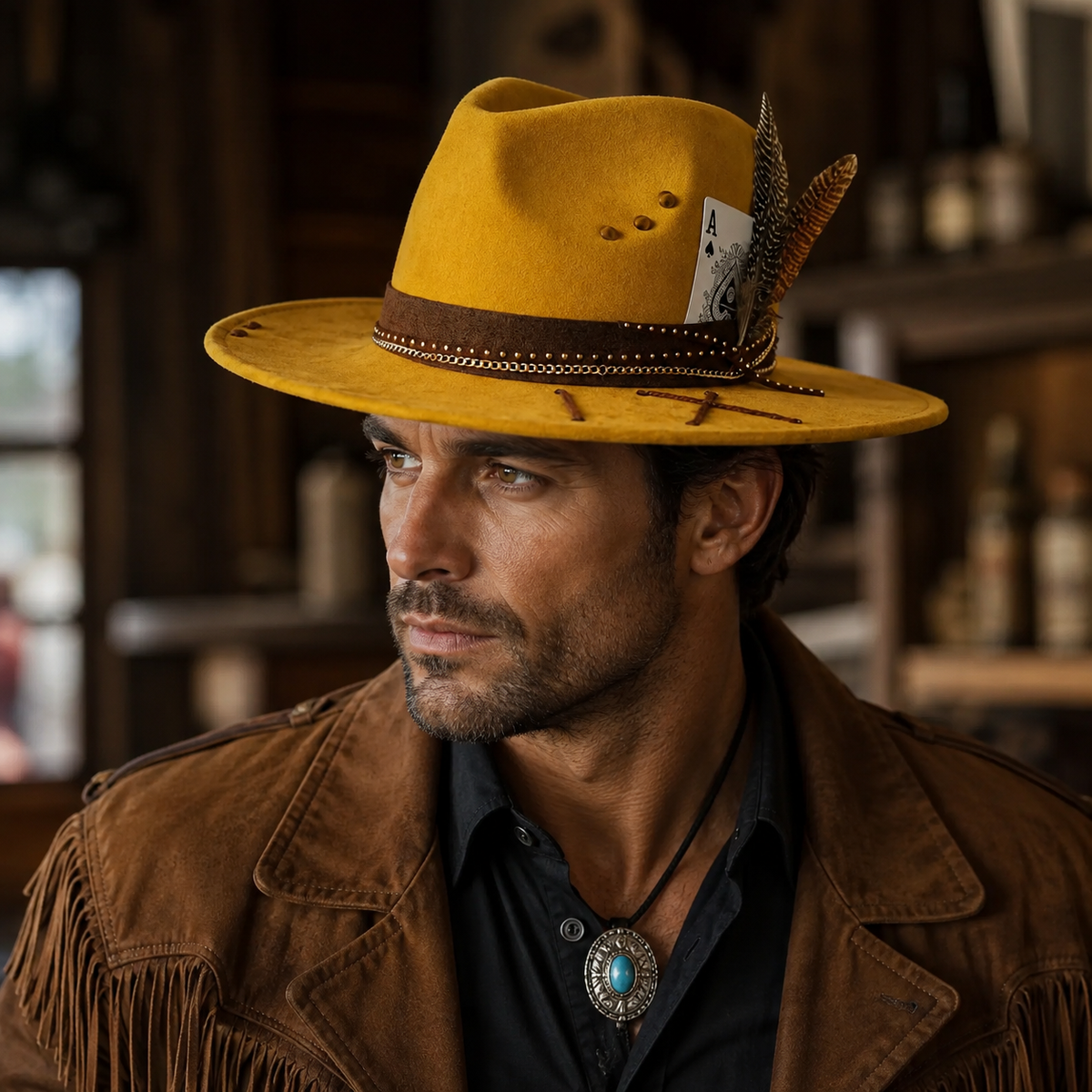 Bohemian Suede Fedora - Handmade Organic Cotton Hat With Peacock Feather Detail