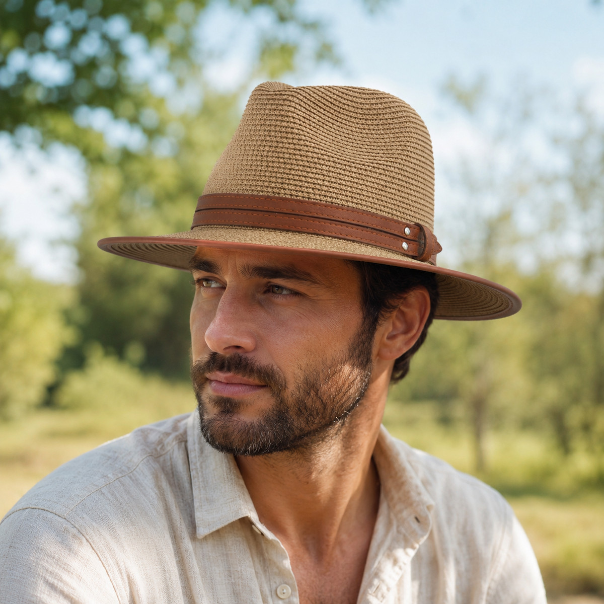 Straw Fedora Hat – Lightweight Breathable Summer Hat With Vegan Leather Belt
