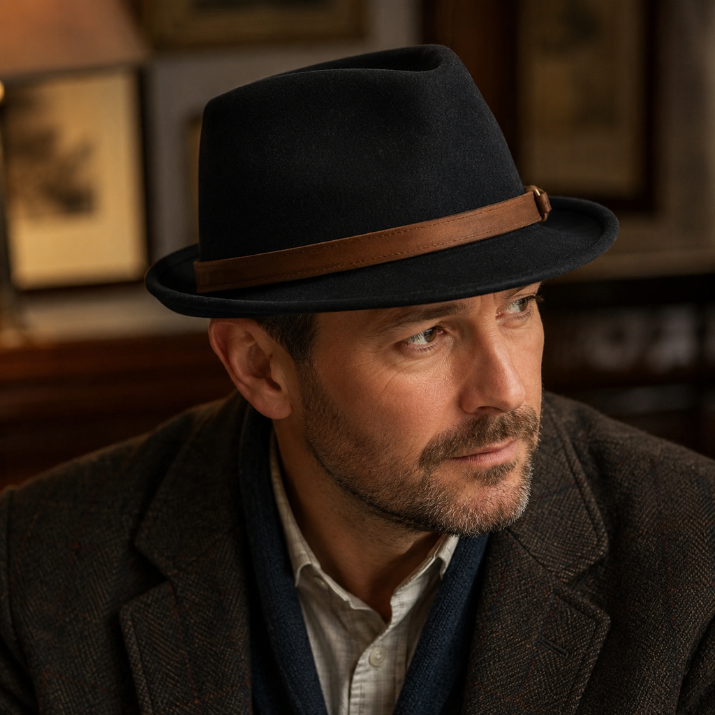 Wool Trilby Hat – Adjustable Leather Band Classic Fedora Style Winter Headwear