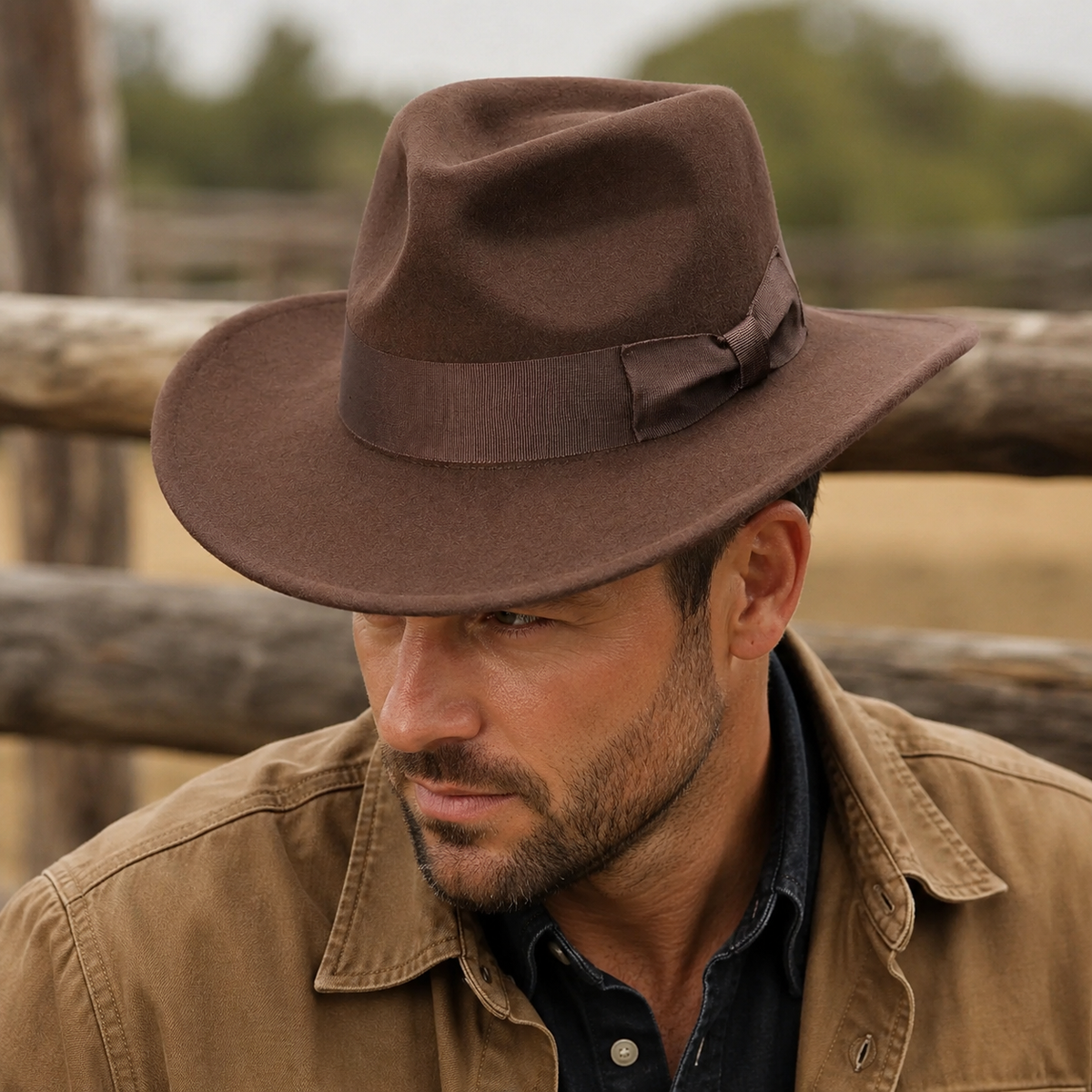 Wool Cowboy Hat - Brown Wide Brim Australian Wool Hat With Adjustable Cord