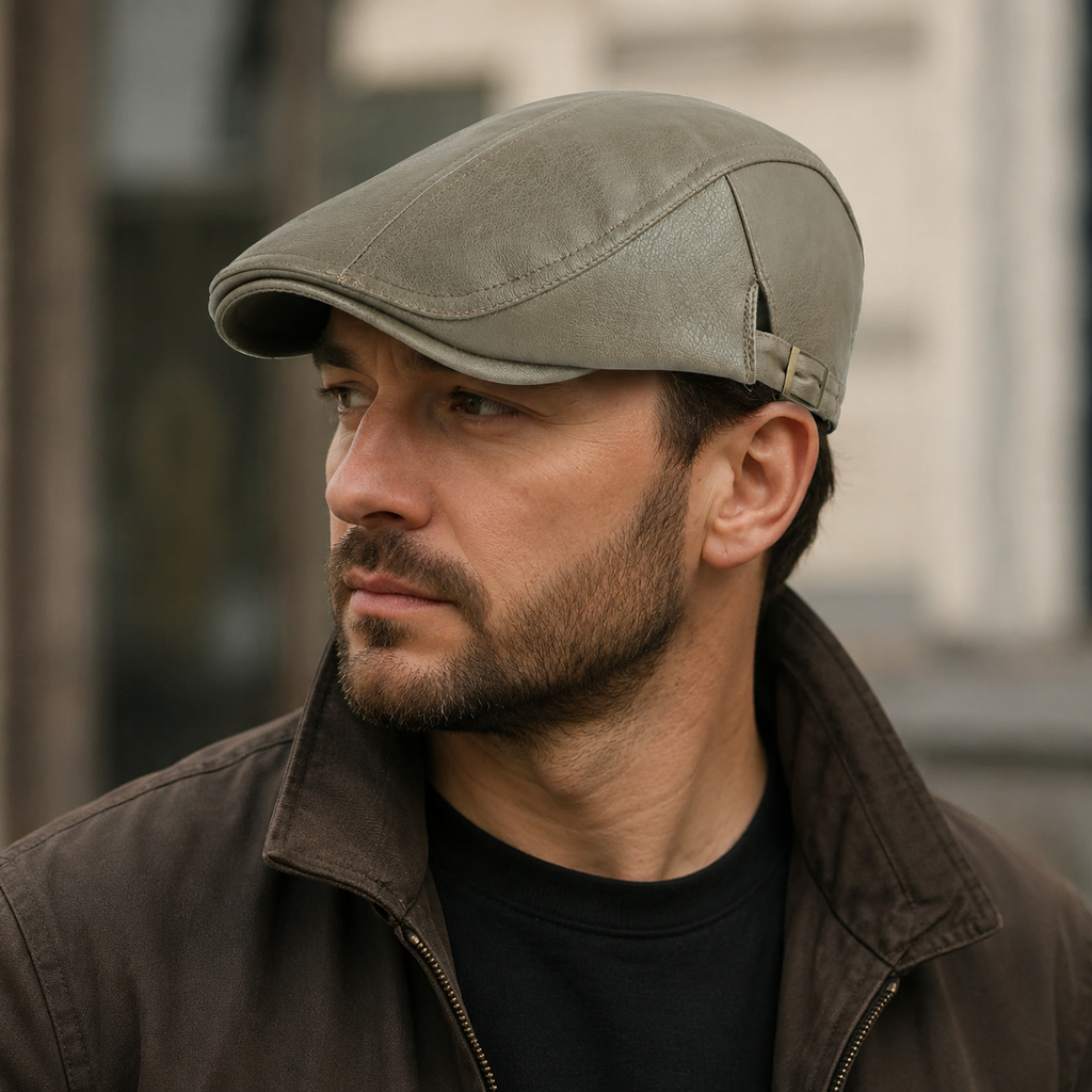 Leather Flat Cap – Adjustable Vegan Leather Cap for Men & Women | Classic Style Hat