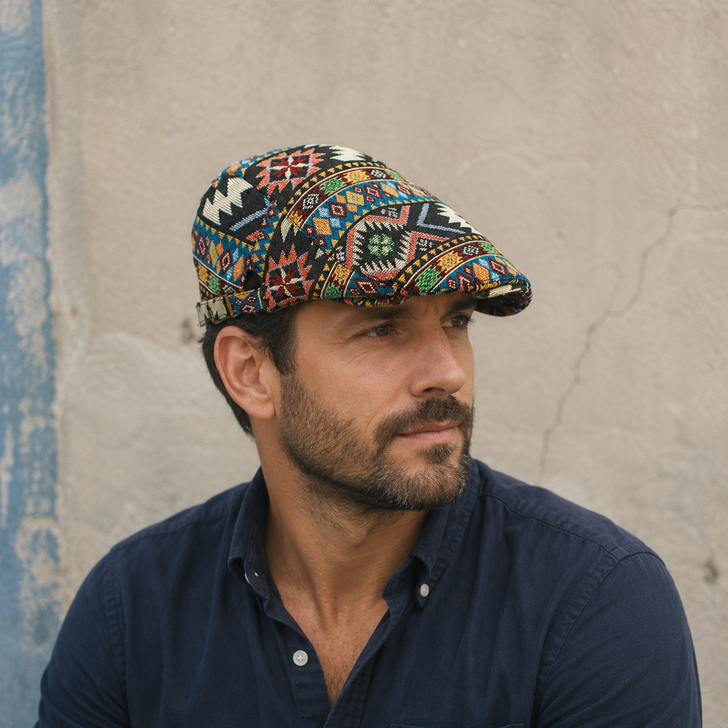 Boho Flat Cap – Adjustable Cotton Acrylic Summer Hat | Unisex Classic Style
