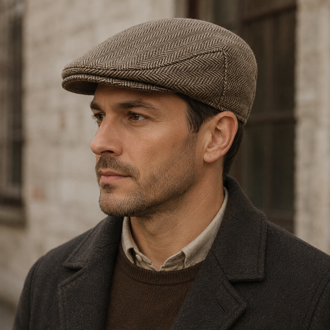 Kids Wool Flat Cap – Adjustable Herringbone Pattern Toddler Hat, Soft Warm Winter Headwear