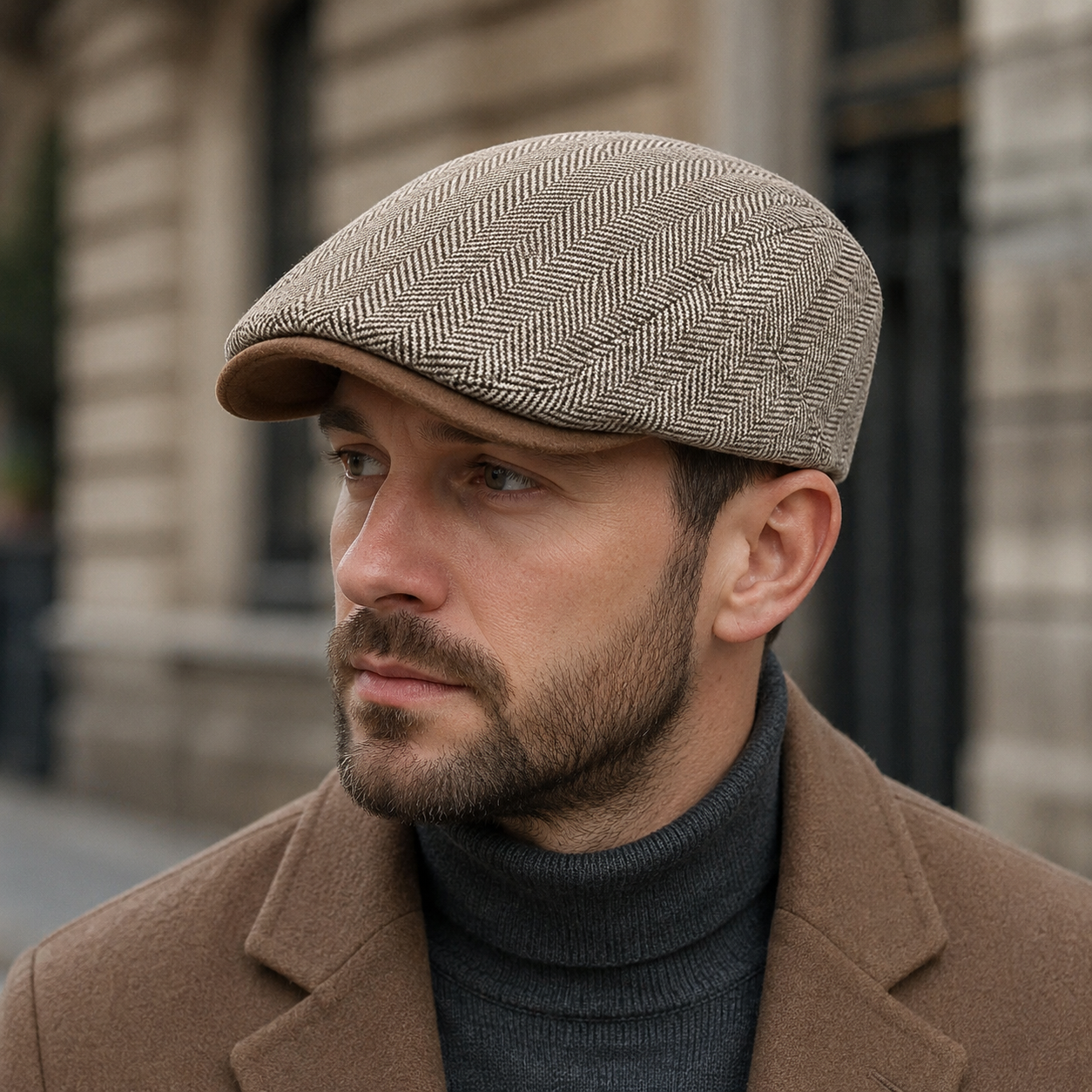 Herringbone Flat Cap – Adjustable Cotton Classic Patterned Hat For Men & Women