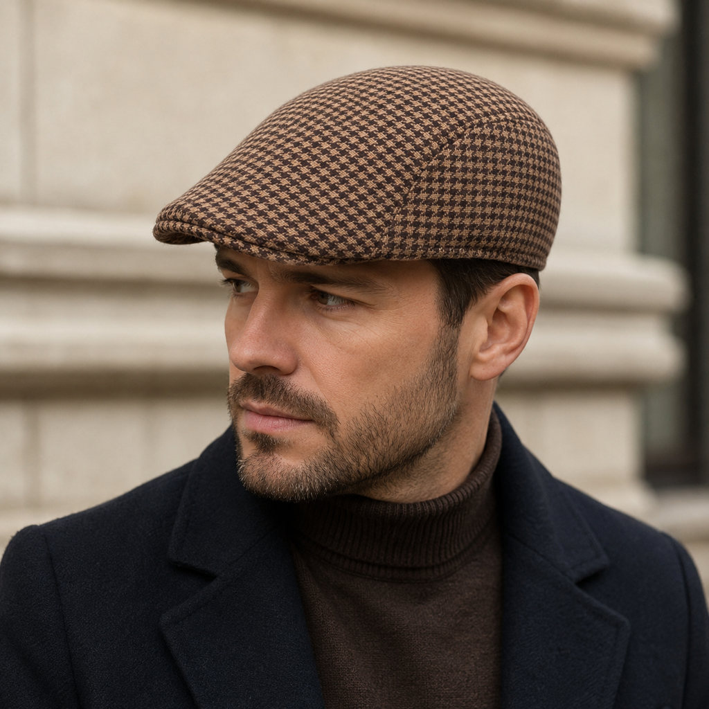 Houndstooth Flat Cap – Adjustable Cotton Hat For Men & Women Classic Style