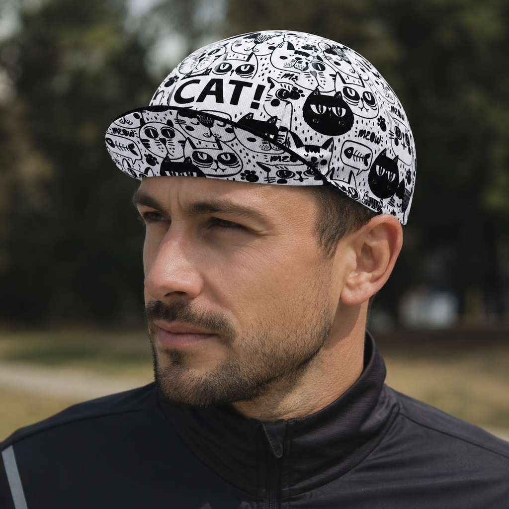 Cycling Cap Black & White – Breathable Quick Dry Acrylic Bike Hat Size 52-63 cm