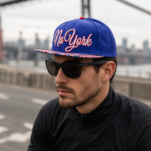 Blue Snapback Cap Adjustable Cotton Baseball Hat With EEUU Flag Visor – Unisex Style