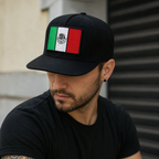 Mexican Flag Snapback - Black Adjustable Baseball Style Cap With Embroidery