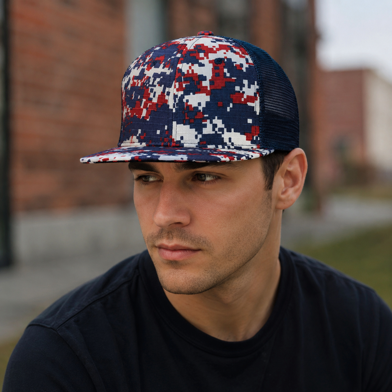 Retro Trucker Cap - Adjustable Snapback Hat With Pixel Pattern Breathable Mesh