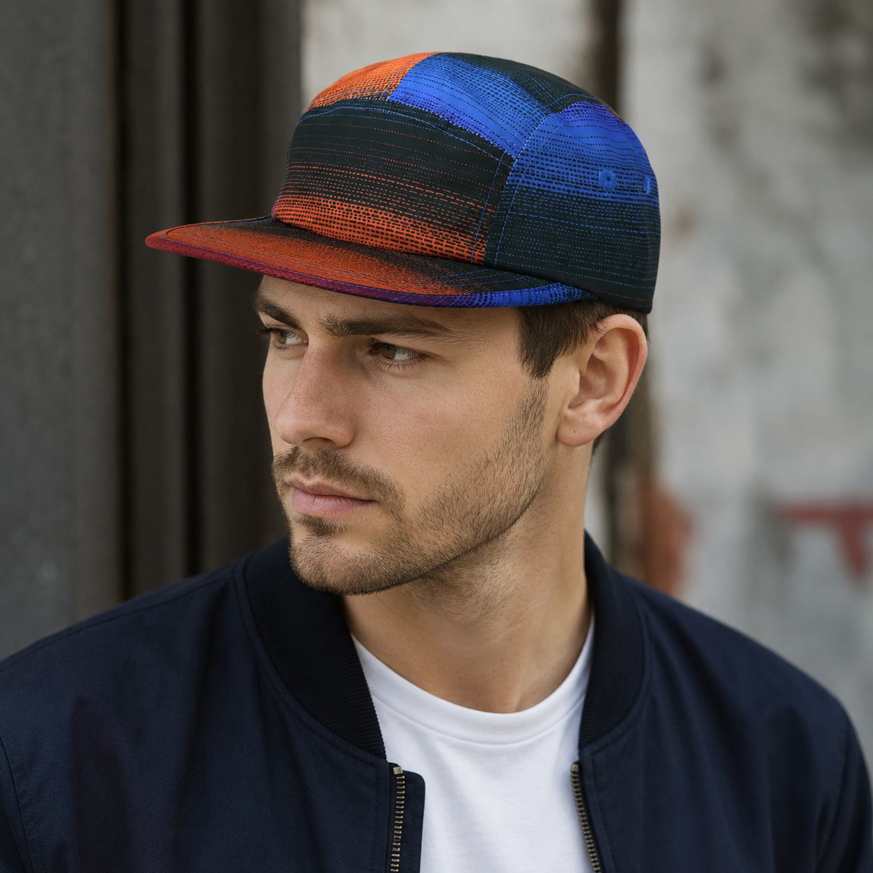 Gradient 5 Panels Cap – Adjustable Snapback Acrylic Fabric Hat for Summer Style