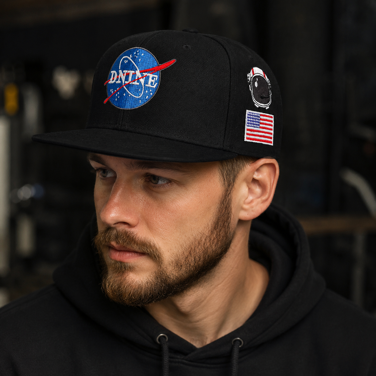 NASA Black Snapback Adjustable Cap – Acrylic Baseball Hat with Embroidered Flag