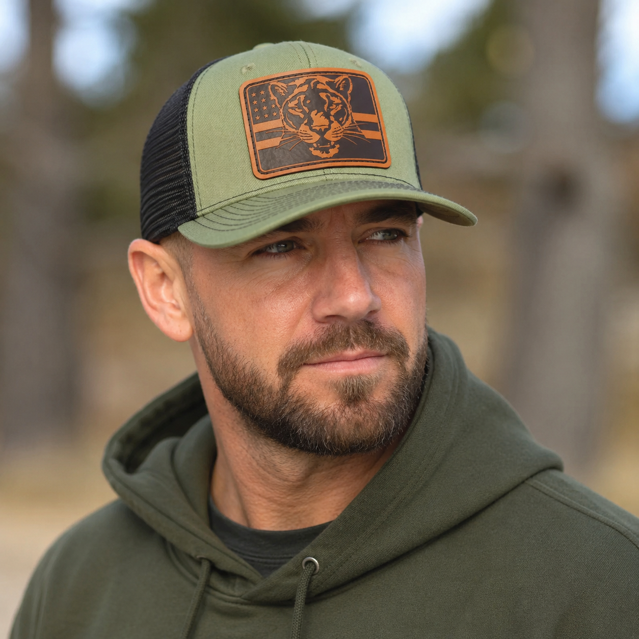 Tiger Trucker Cap – Adjustable Snapback Hat With Embroidered USA Flag Design
