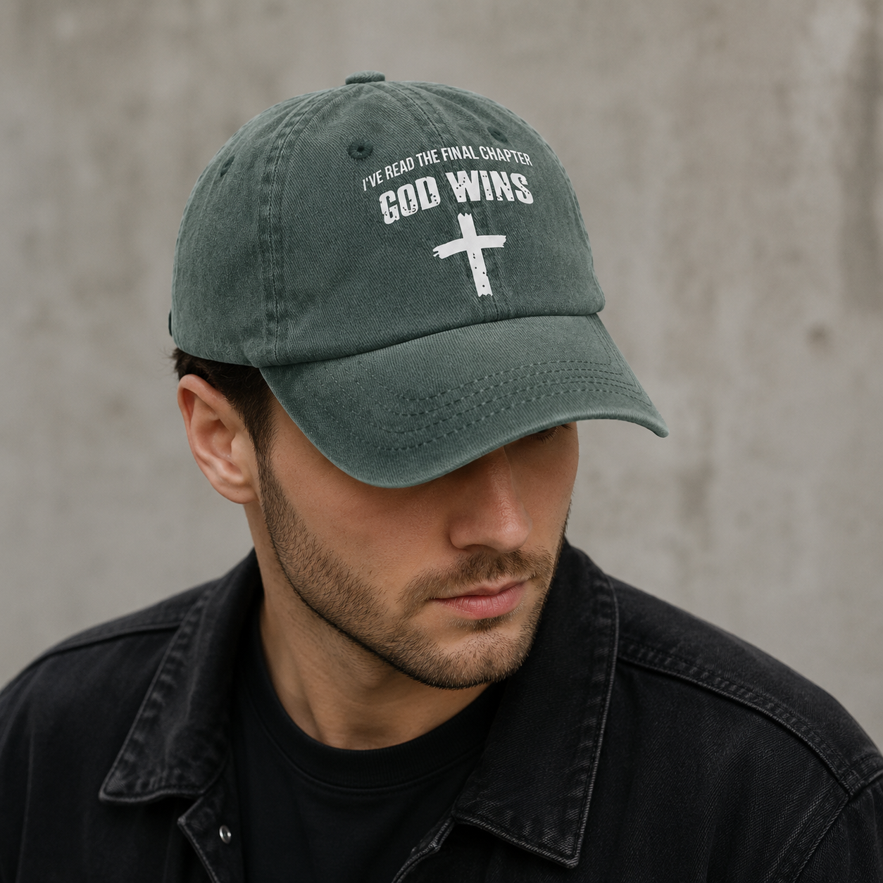God Wins Baseball Cap – Adjustable Acrylic Cross Hat by Hatloom Unisex