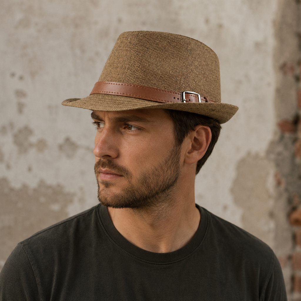 Retro Straw Trilby Hat – Lightweight Breathable Summer Sun Protection Accessory