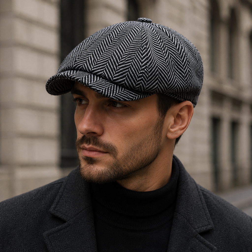 Men's Newsboy Cap – Classic Herringbone Tweed Hat | Breathable Linen Gatsby