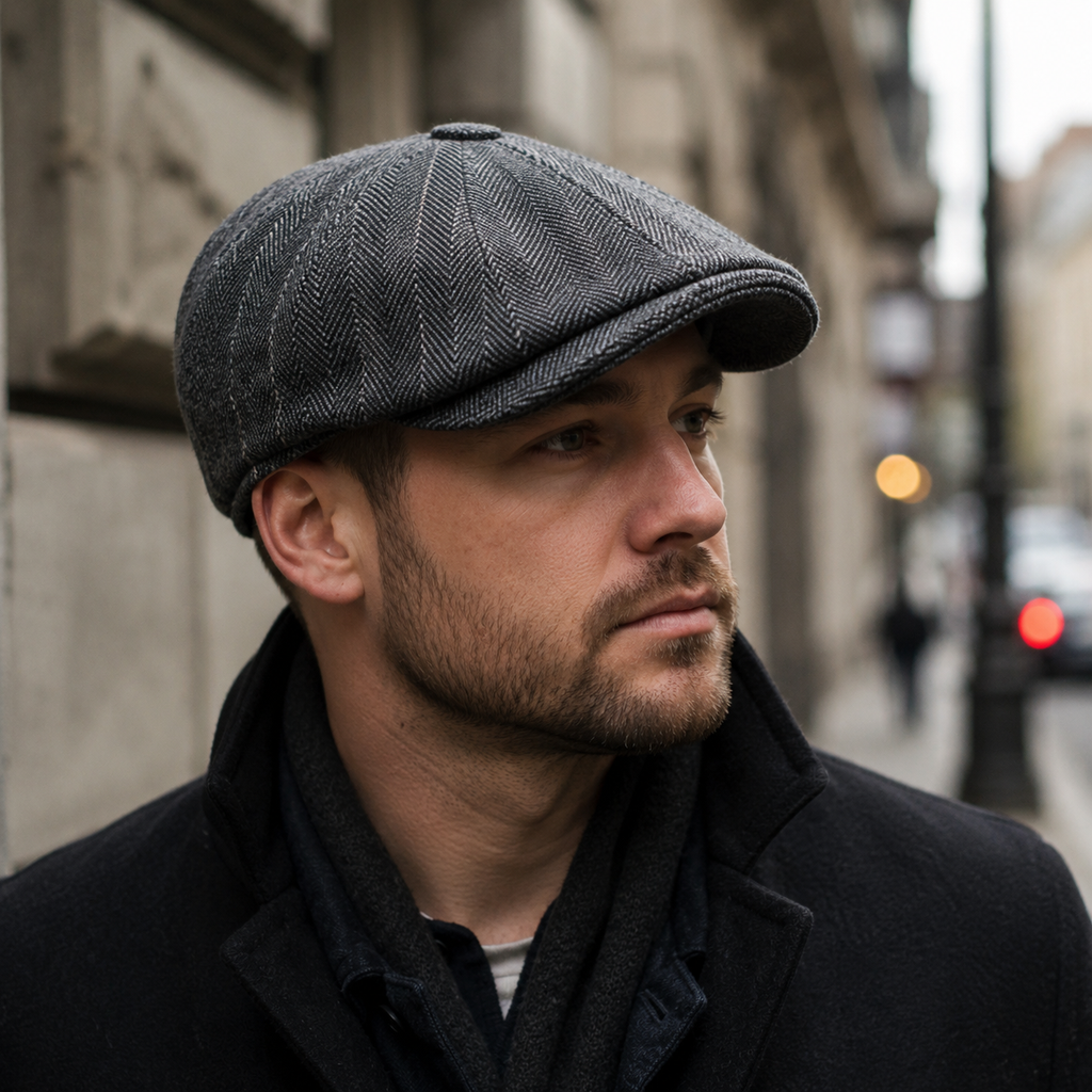 Wool Newsboy Cap – Men's Adjustable Plaid Flat Cap | Heritage Herringbone Hat