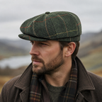 Mens Tweed Newsboy Cap – Classic Herringbone Tartan Wool Flat Cap for Fall Winter