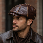 Leather Newsboy Cap – Classic 8-Panel Flat Cap with Adjustable Back & Warm Ear Flaps