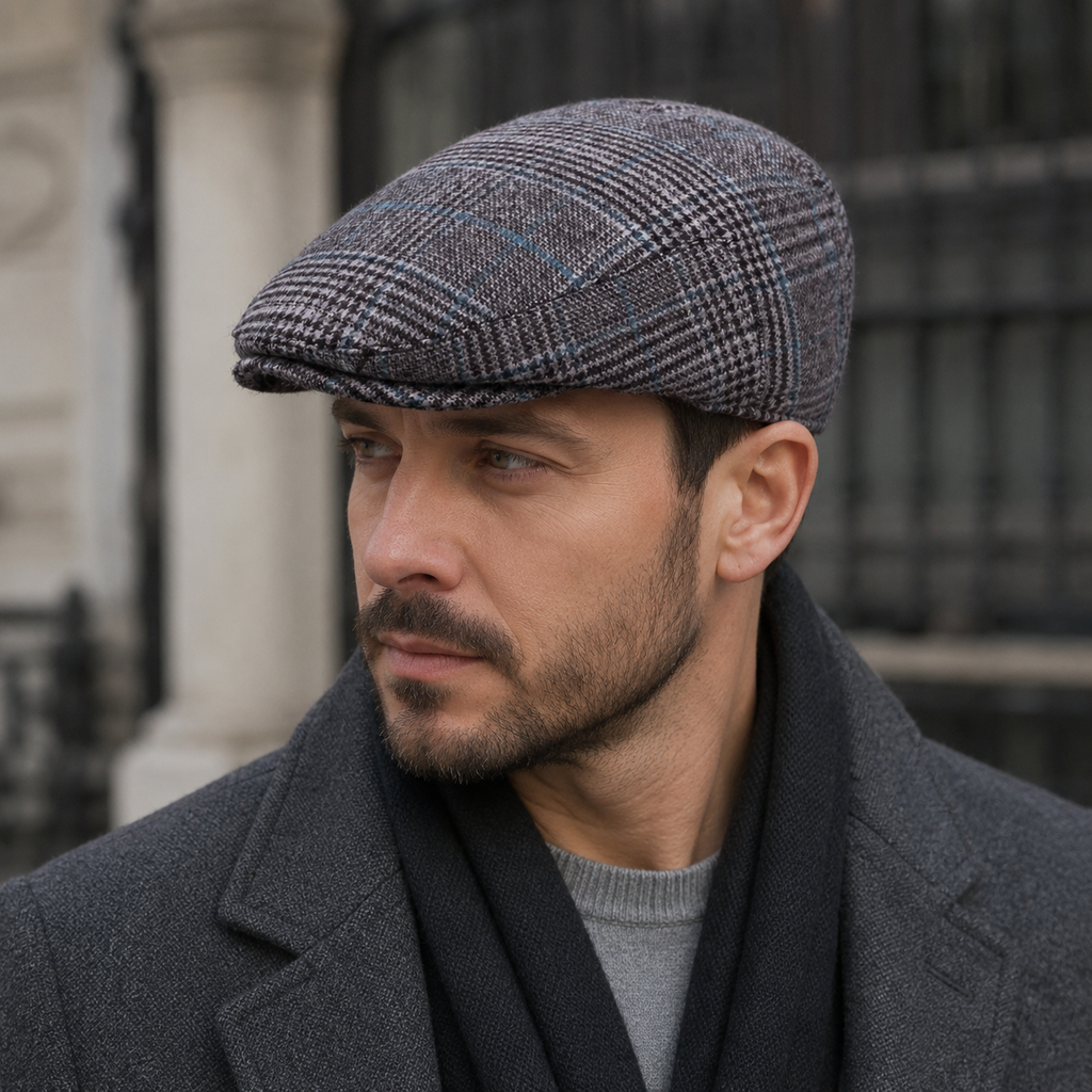 Men's Wool Flat Cap – Plaid Houndstooth Ivy Hat With Warm Lined Breathable Design