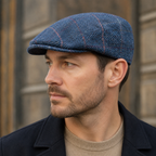 Men's Wool Flat Cap – Herringbone Check Ivy Hat for Fall Winter Style
