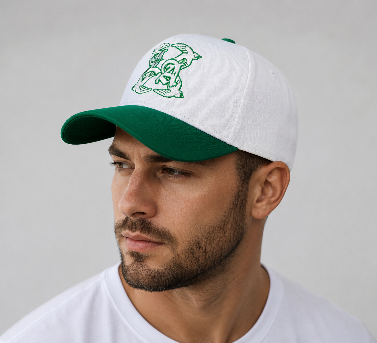 White Green Baseball Cap – Adjustable Cotton Hat With Four Swallows Embroidery