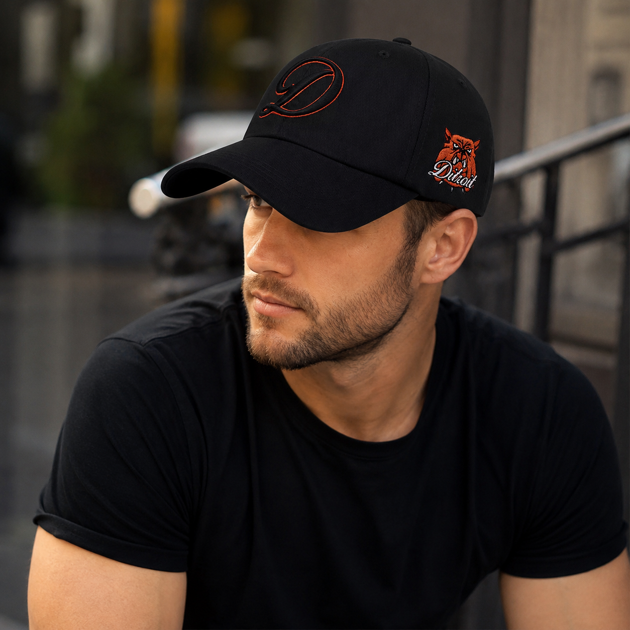Detroit Bulldog Baseball Cap – Adjustable Black Cotton Acrylic Hat With Embroidered Details