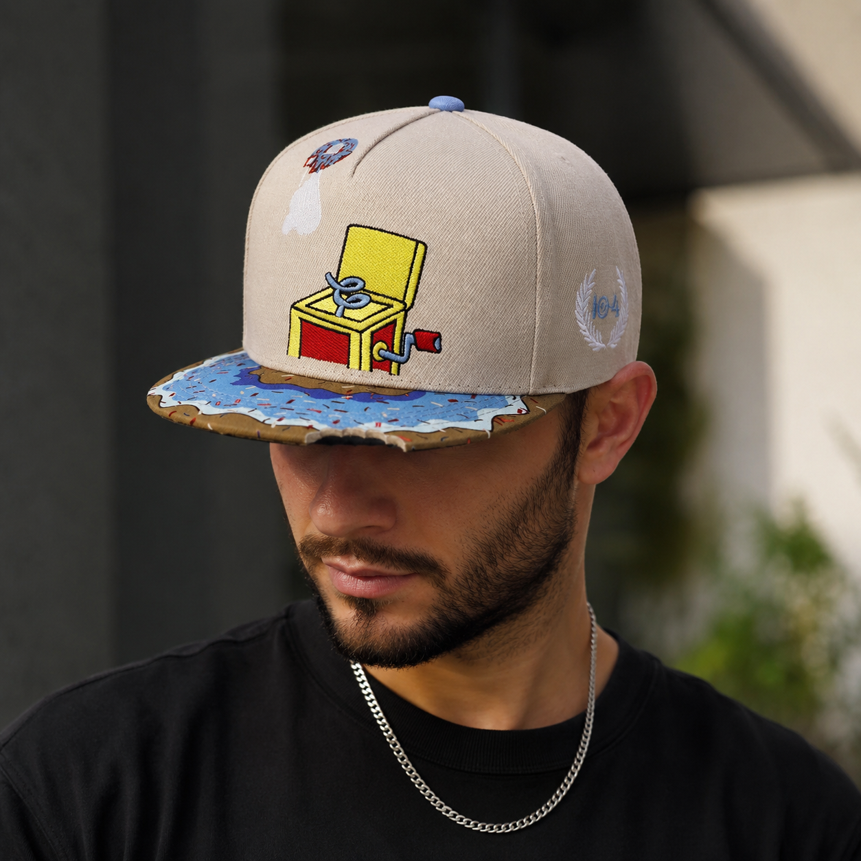 Donut Snapback Cap - Adjustable Cotton Acrylic Baseball Hat With Bitten Visor