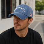 Denim Baseball Cap - Adjustable Cotton Acrylic USA Flag Embroidered Hat