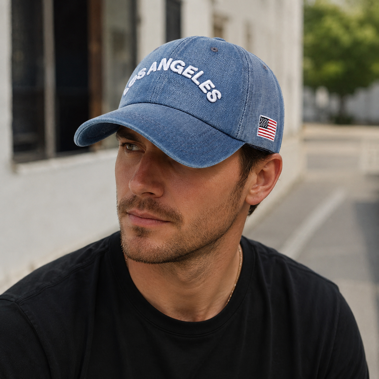 Denim Baseball Cap - Adjustable Cotton Acrylic USA Flag Embroidered Hat