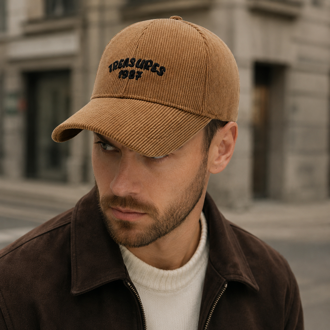 Corduroy Baseball Cap – Adjustable Cotton Hat With Vintage Embroidered Design